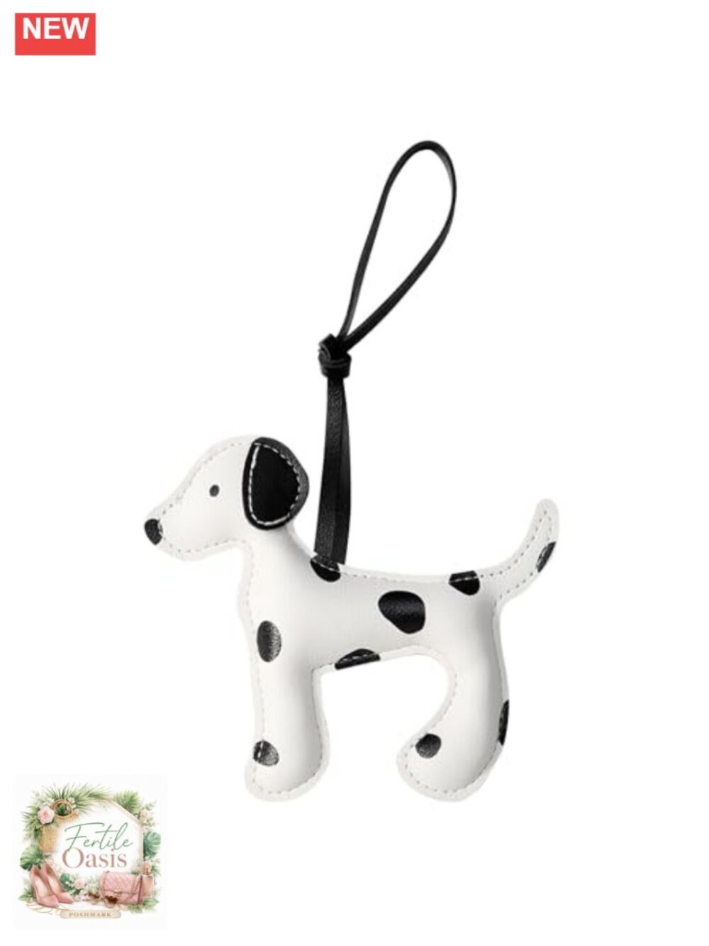 Dalmatian Dog Bag Charm Faux Leather PU Keychain Purse Accessory